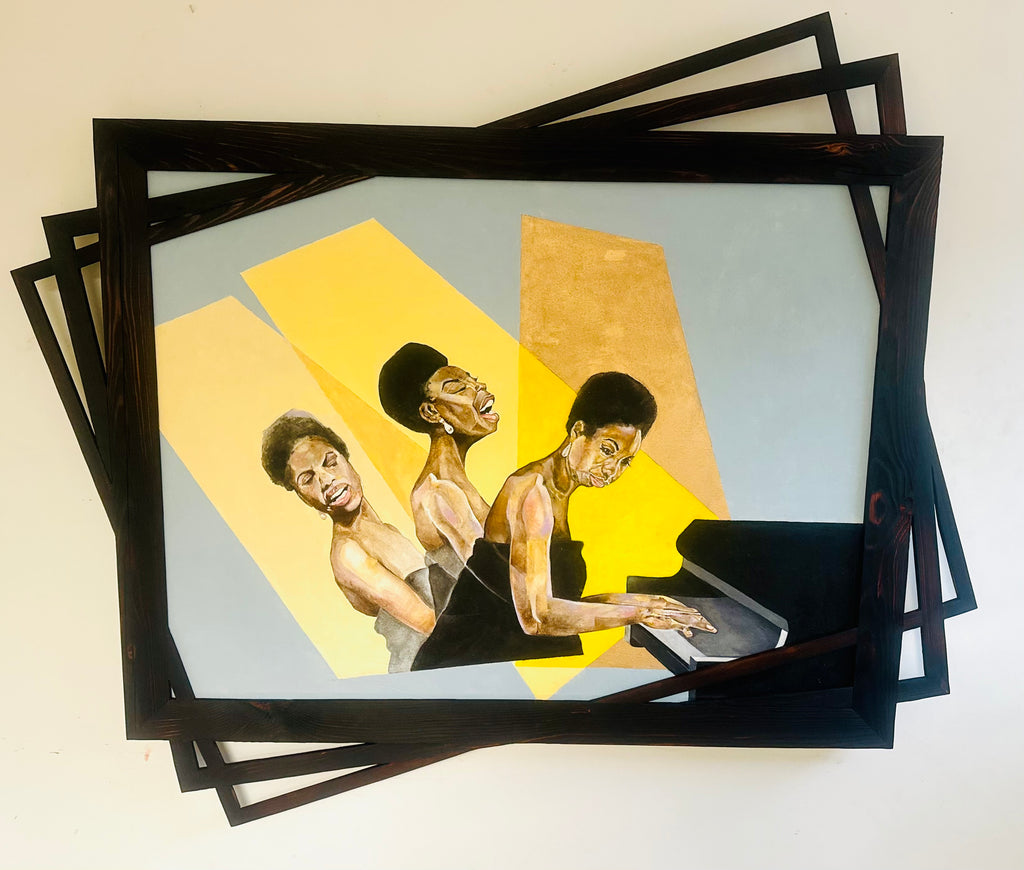 Nina Nina Nina Simone Original w/Custom Made Shou Sugi Ban "Japanese Wood Burn" Frame (A Kamil Noland Collaboration)